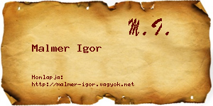 Malmer Igor névjegykártya